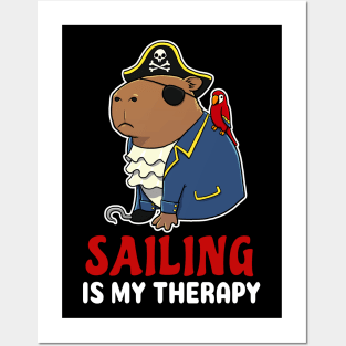 Sailing is my therapy cartoon Capybara Pirate Posters and Art